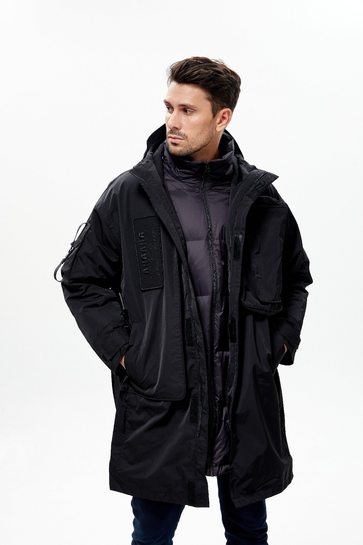 Men's Down Heated Jacket with Zip-Off Sleeves - Converts to Vest for Mild Hiking Days