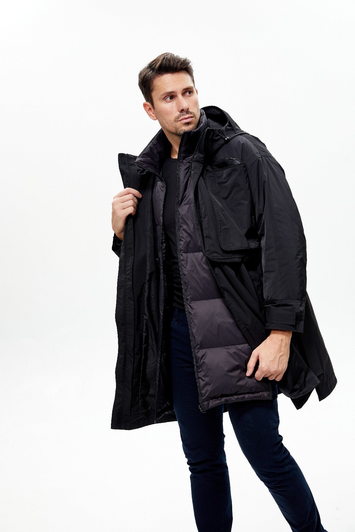 Men's Down Heated Jacket with Zip-Off Sleeves - Converts to Vest for Mild Hiking Days