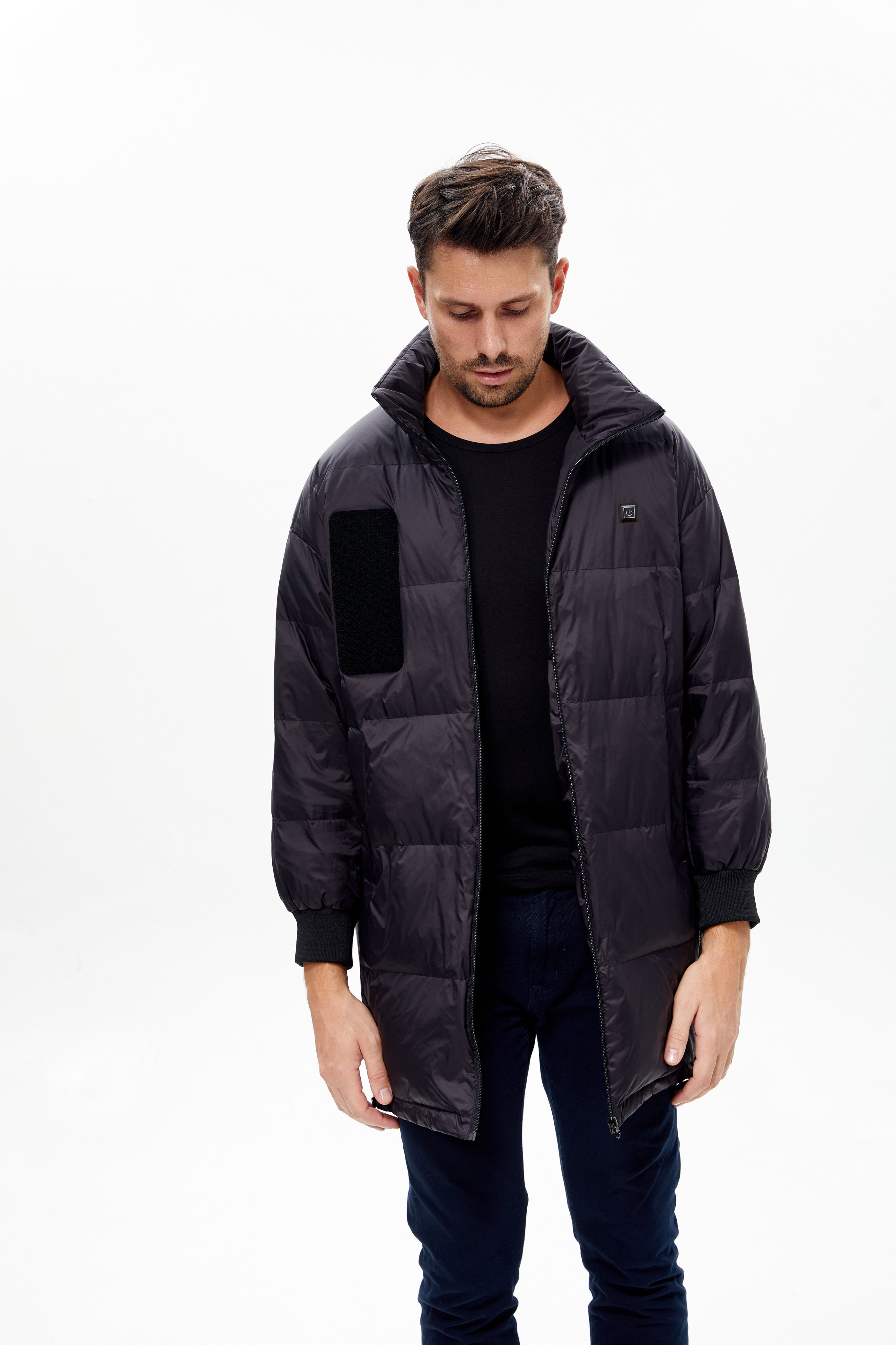 Men's Down Heated Jacket with Zip-Off Sleeves - Converts to Vest for Mild Hiking Days